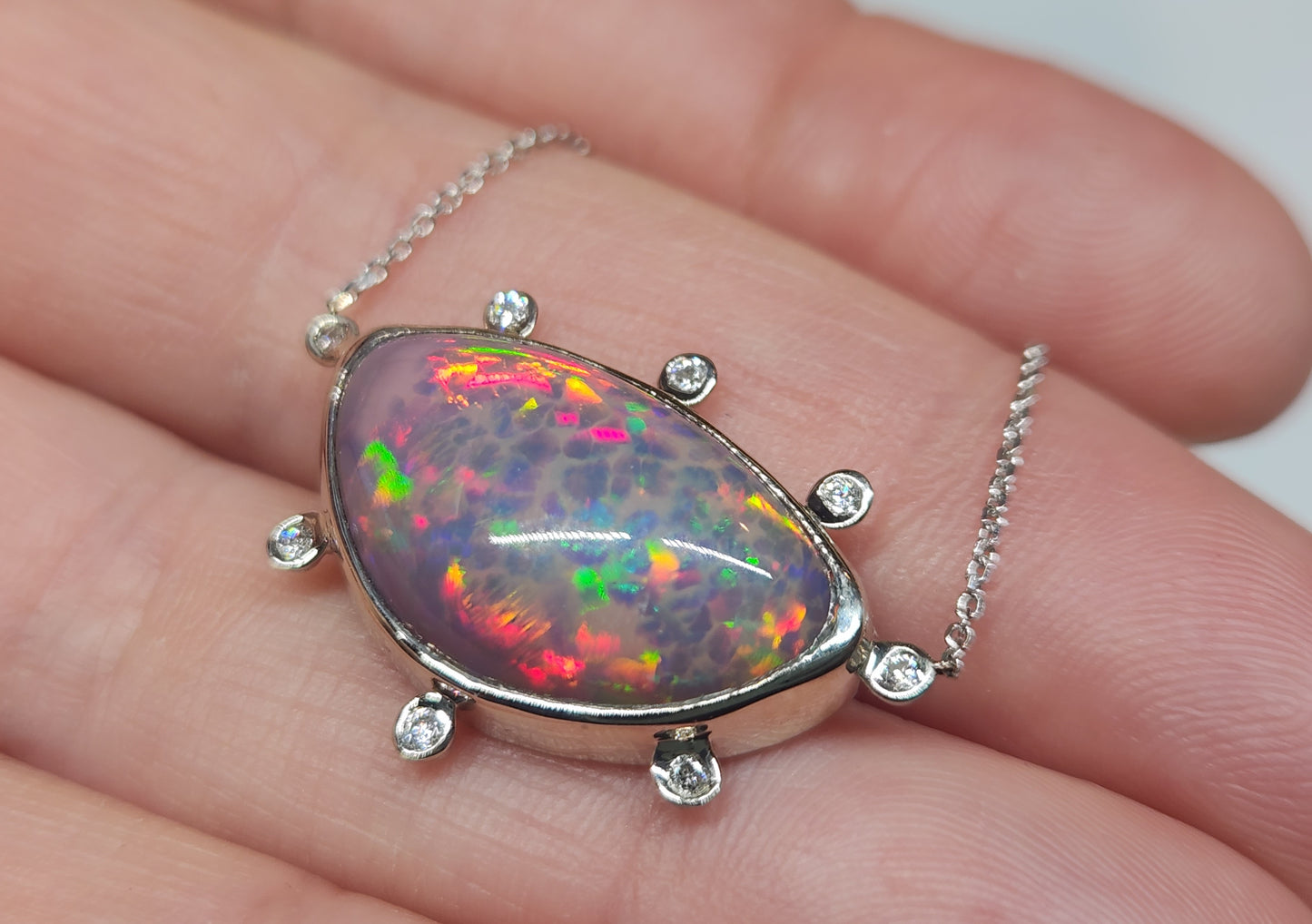 Opal & Diamond White Gold Pendant #529