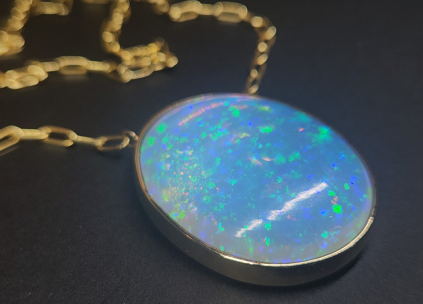 Ethiopian Opal 14k Gold Split Chain Pendant #596