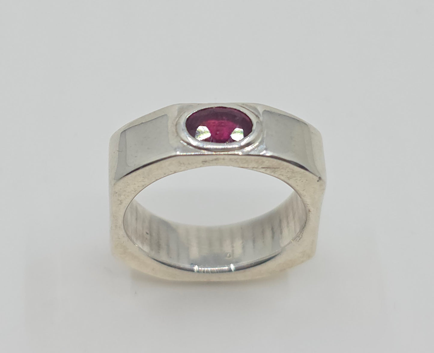 Sterling Silver Ruby Ring - Wide Solid Band - Unisex design #605