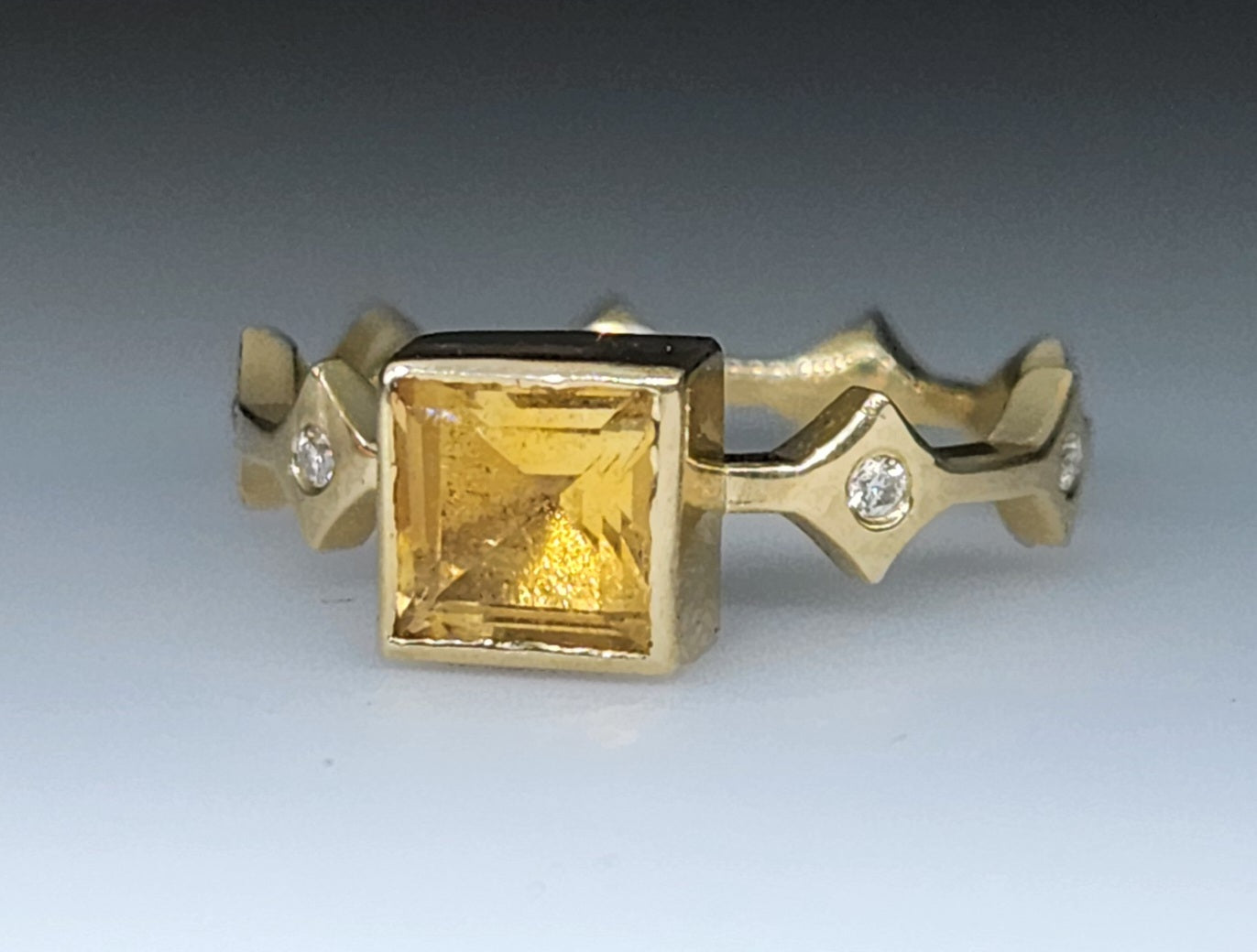 Yellow Citrine & Moissanite Ring 14k Gold #445