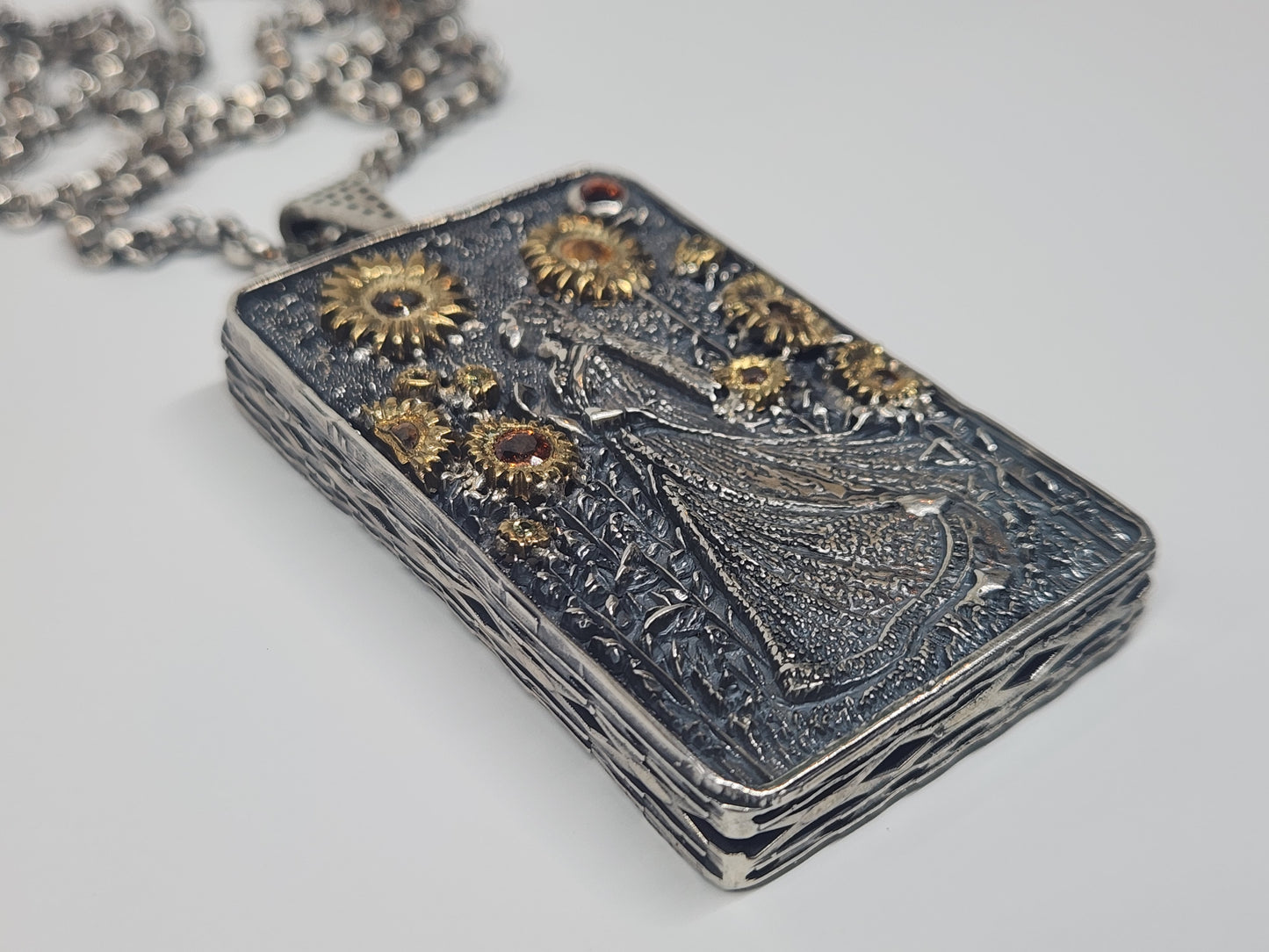 Made To Order - Carved Lady Pendant Sterling Silver & Brass Pendant