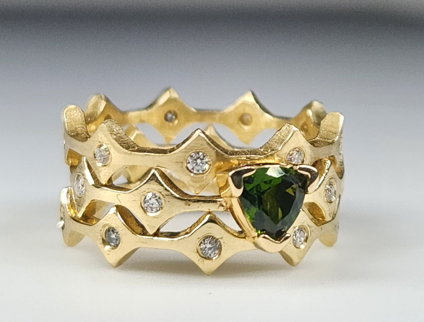Green Tourmaline Stacking Ring 14k Yellow Gold - Handmade Jewelry #457