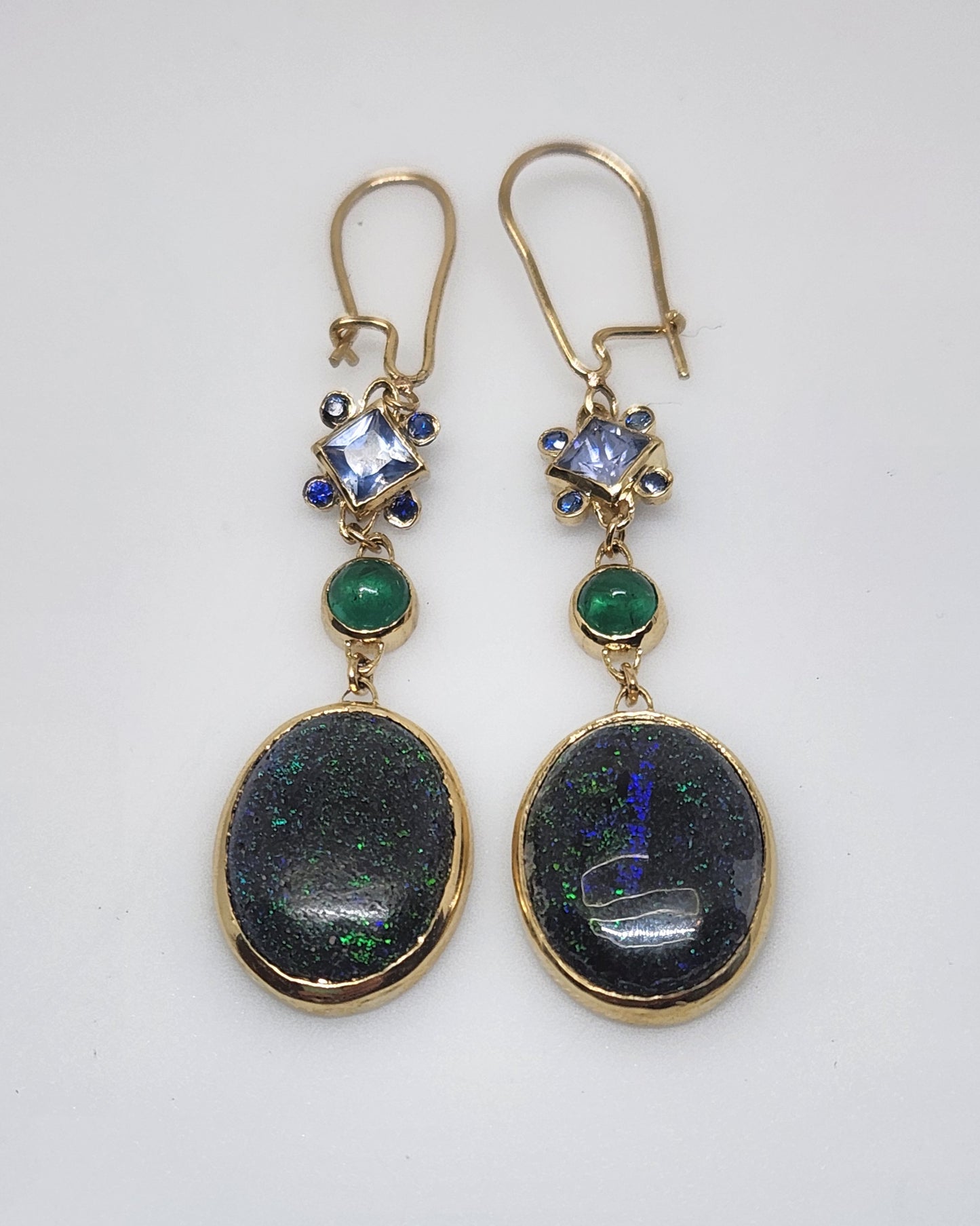 Opal & Emerald Earrings 14k Gold #446