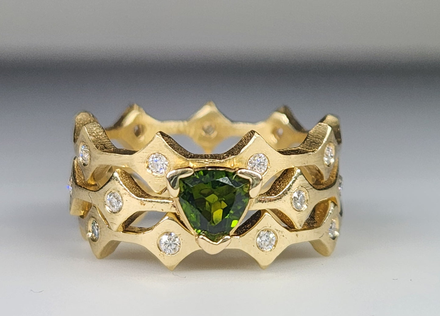 Green Tourmaline Stacking Ring 14k Yellow Gold - Handmade Jewelry #457