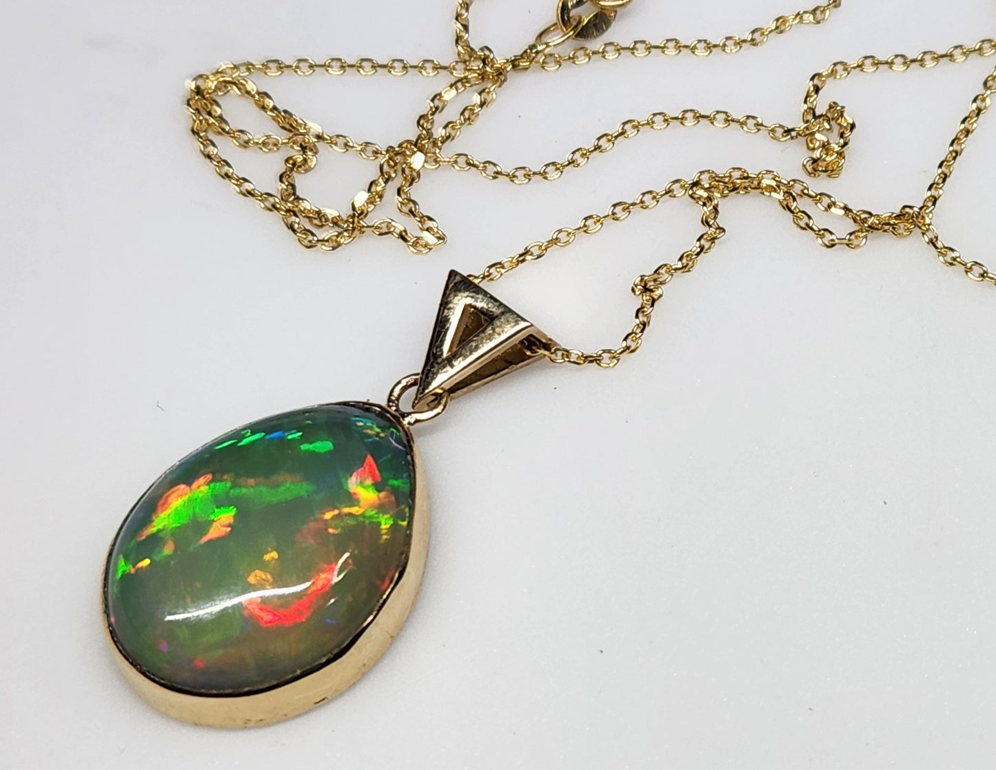 Opal Pendant 14k Yellow Gold Chain Necklace #449