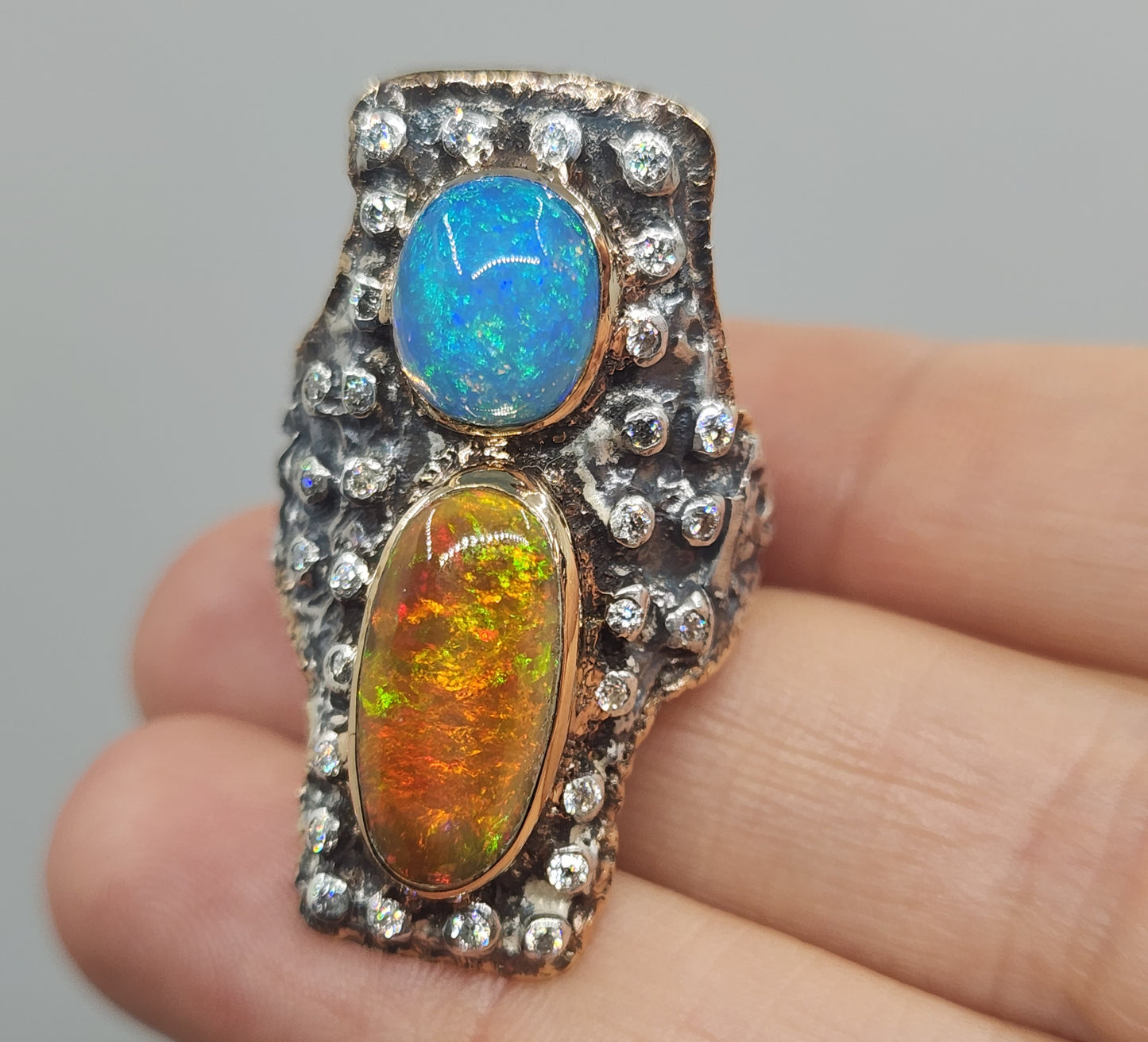 Rustic Opal Ring Sterling Silver & Gold #491