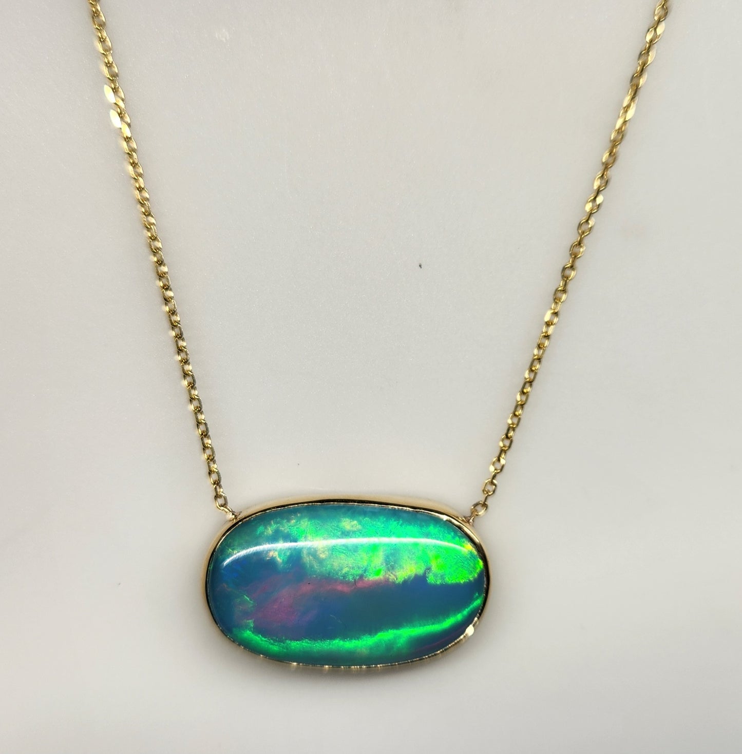 Blue Opal Pendant 14k Yellow Gold Split Chain Necklace #453