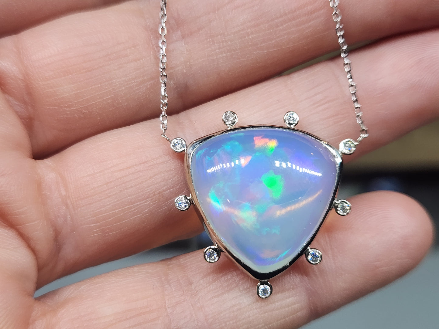 Opal & Diamond Platinum Pendant #527