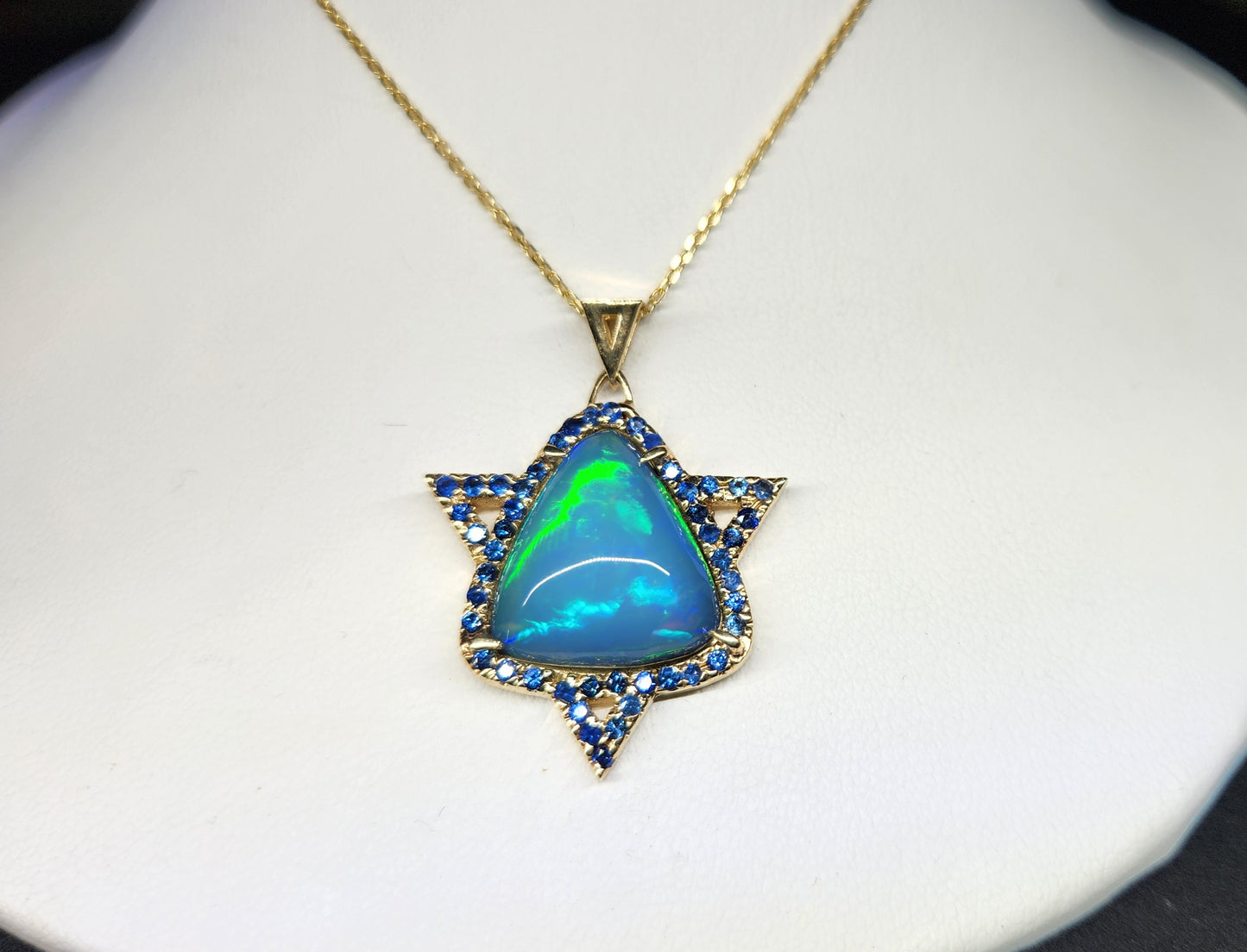Opal & Sapphire Star of David Pendant 14k Gold #450