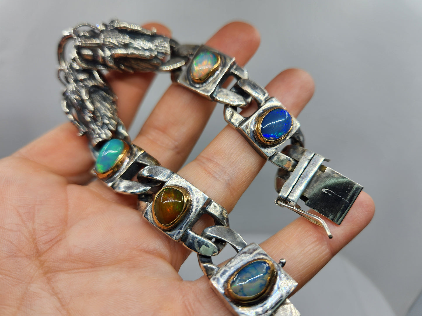 Made To Order - Opal Sterling Silver Dragon Link Bracelet