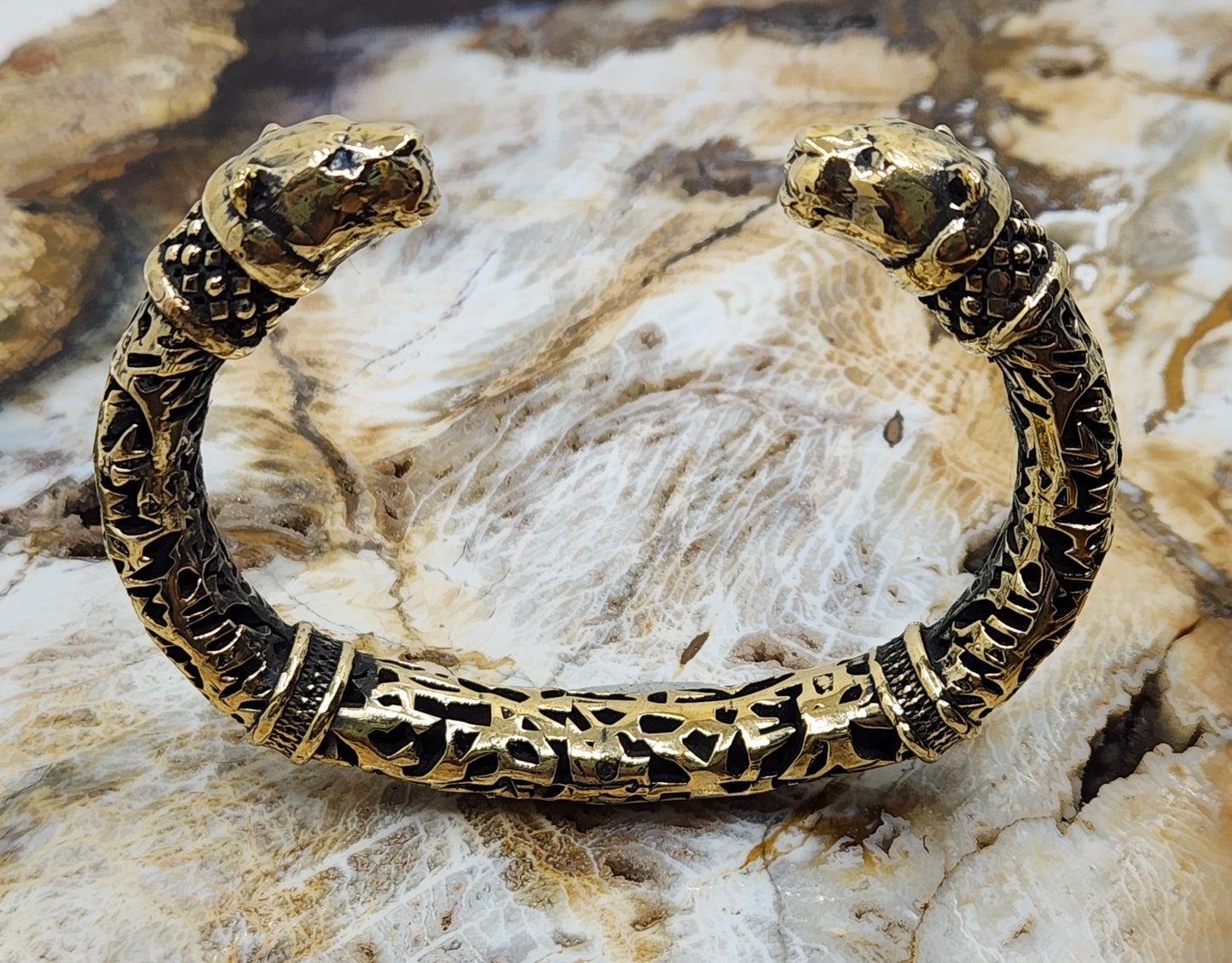 Rustic Brass Panther Cuff Bracelet #477