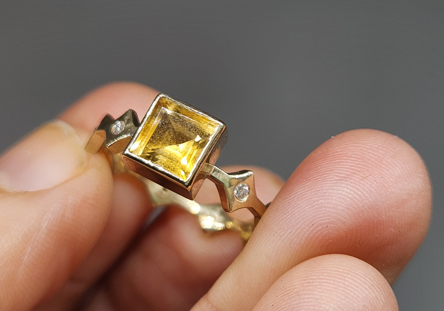 Yellow Citrine & Moissanite Ring 14k Gold #445
