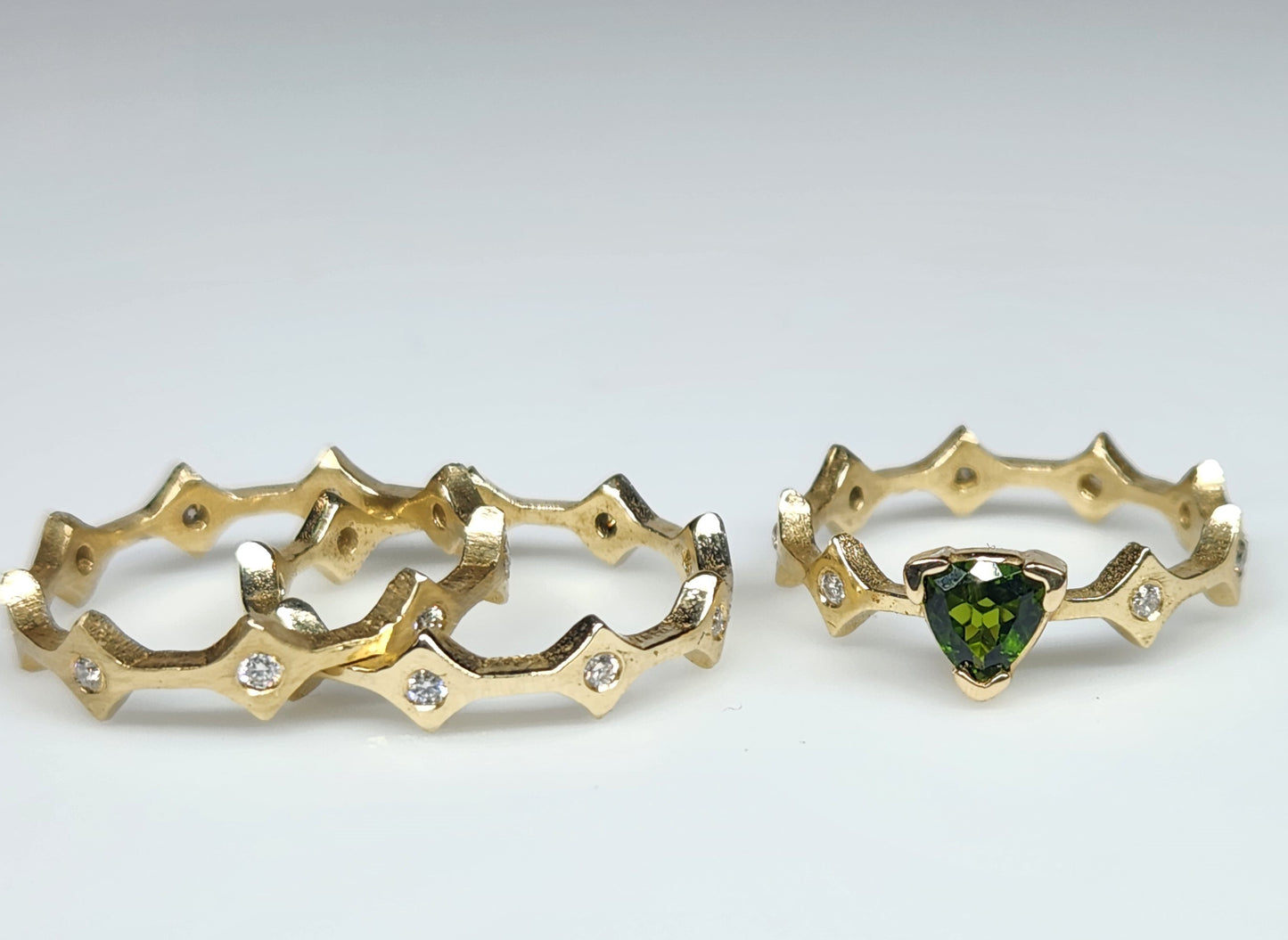 Green Tourmaline Stacking Ring 14k Yellow Gold - Handmade Jewelry #457