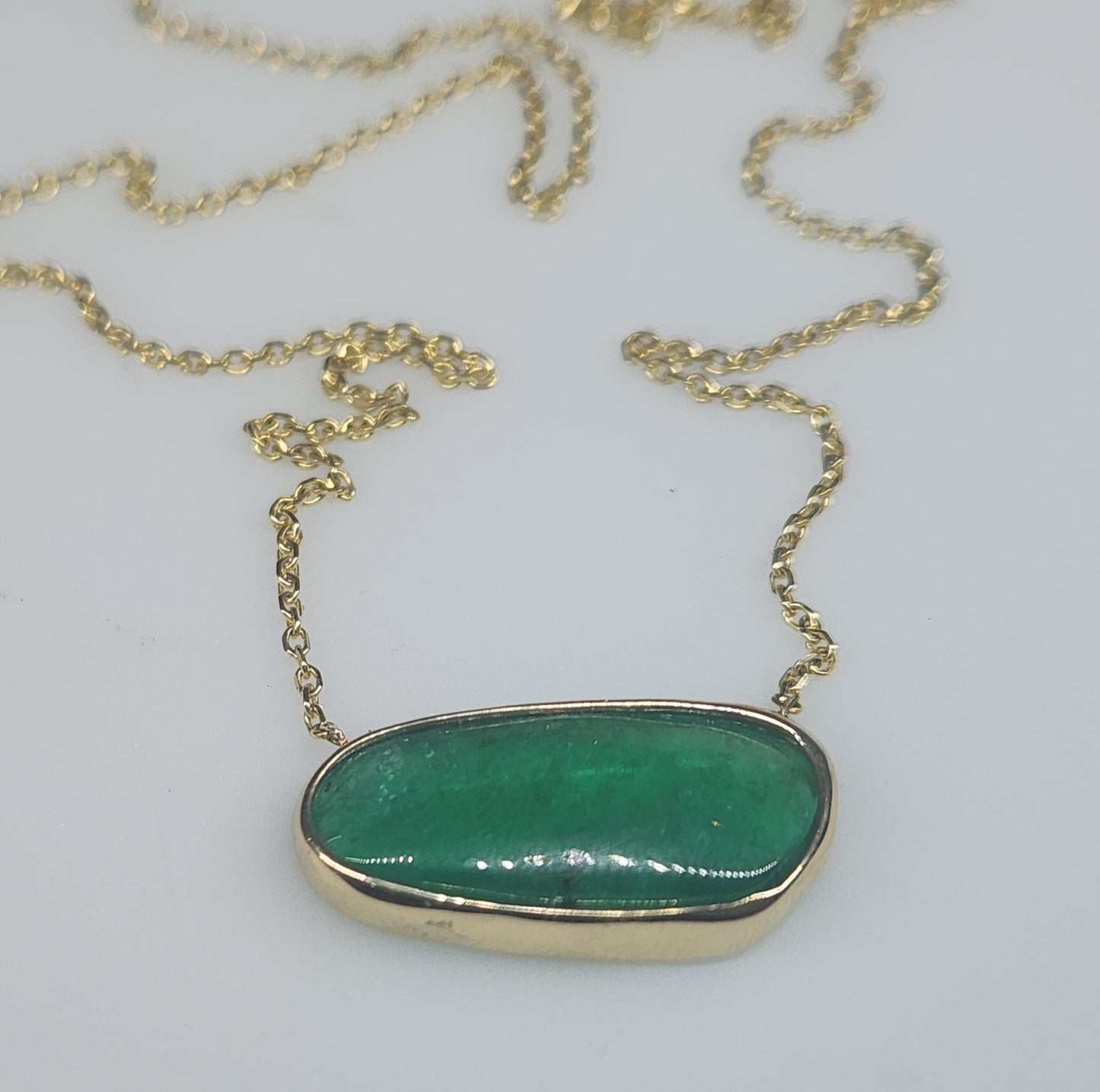 Natural Emerald Pendant - 14k Gold Split Chain #597
