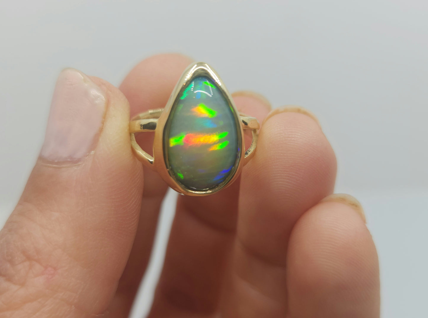 Tear Drop Opal Ring 14k Gold - Size 5.5 #473