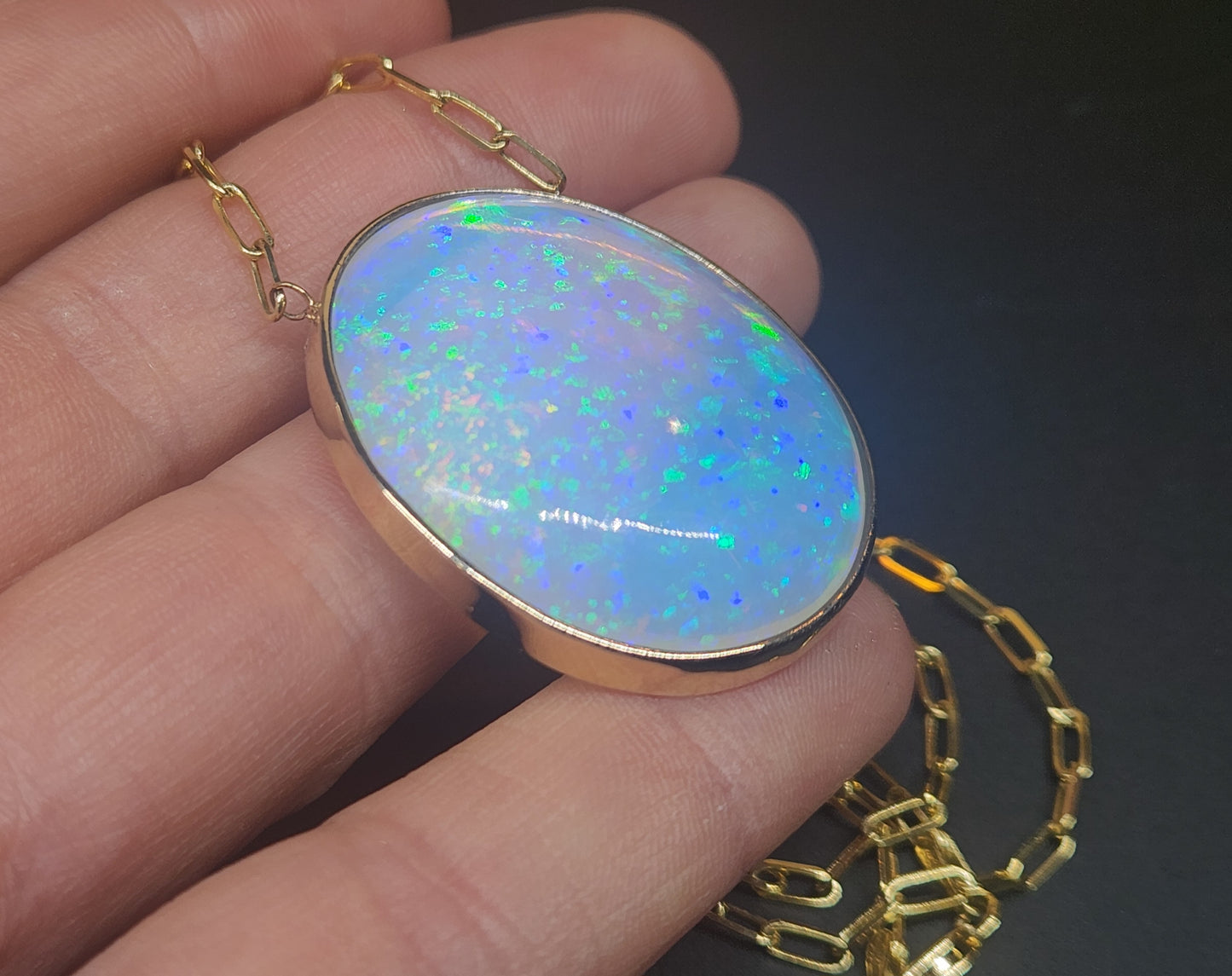 Ethiopian Opal 14k Gold Split Chain Pendant #596