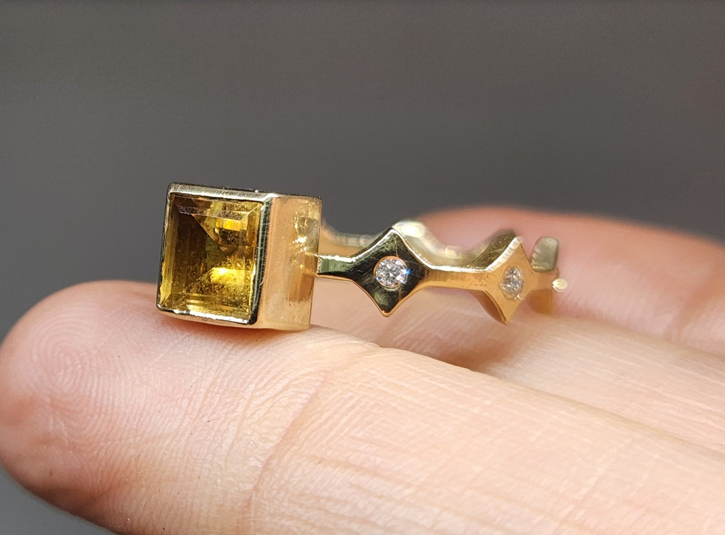 Yellow Citrine & Moissanite Ring 14k Gold #445