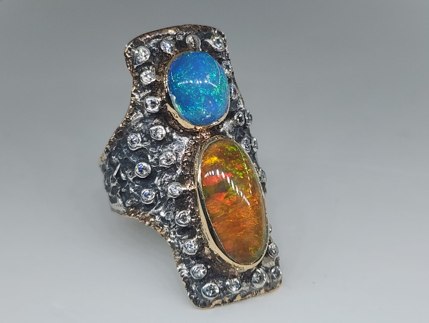 Rustic Opal Ring Sterling Silver & Gold #491