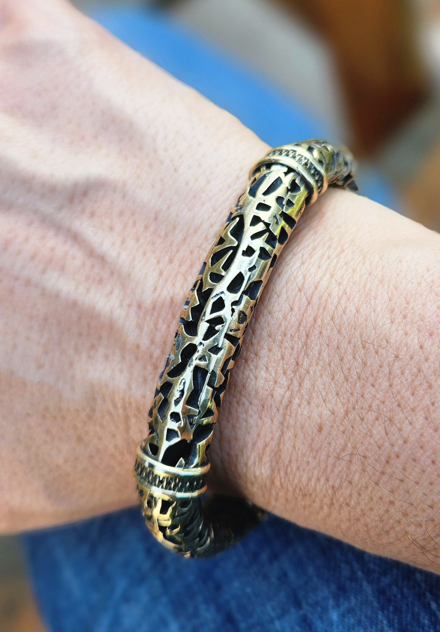 Rustic Brass Panther Cuff Bracelet #477