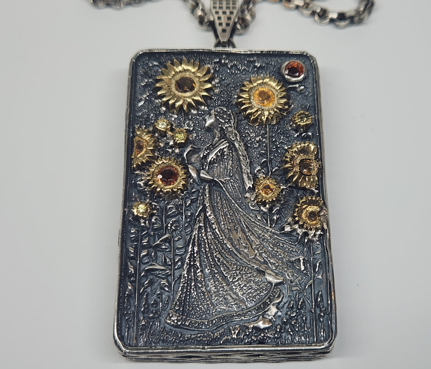 Made To Order - Carved Lady Pendant Sterling Silver & Brass Pendant