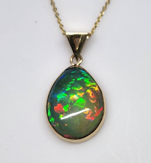 Opal Pendant 14k Yellow Gold Chain Necklace #449
