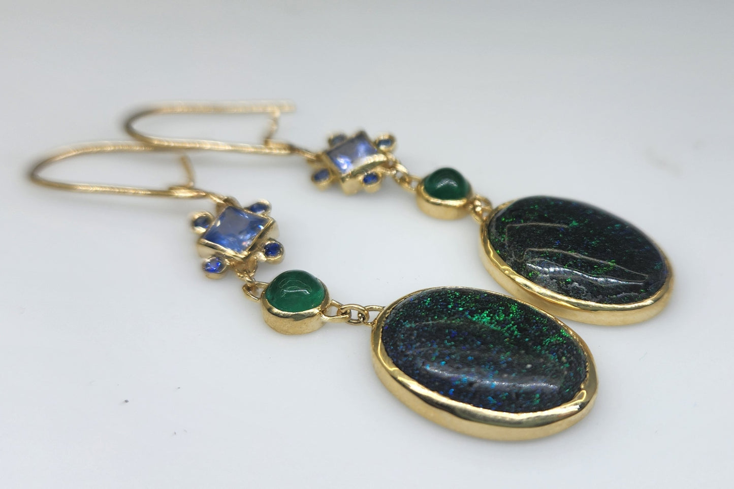 Opal & Emerald Earrings 14k Gold #446