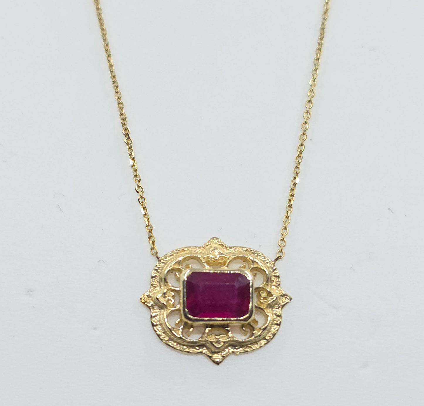 Ruby Pendant 14k Gold Gemstone Necklace #633
