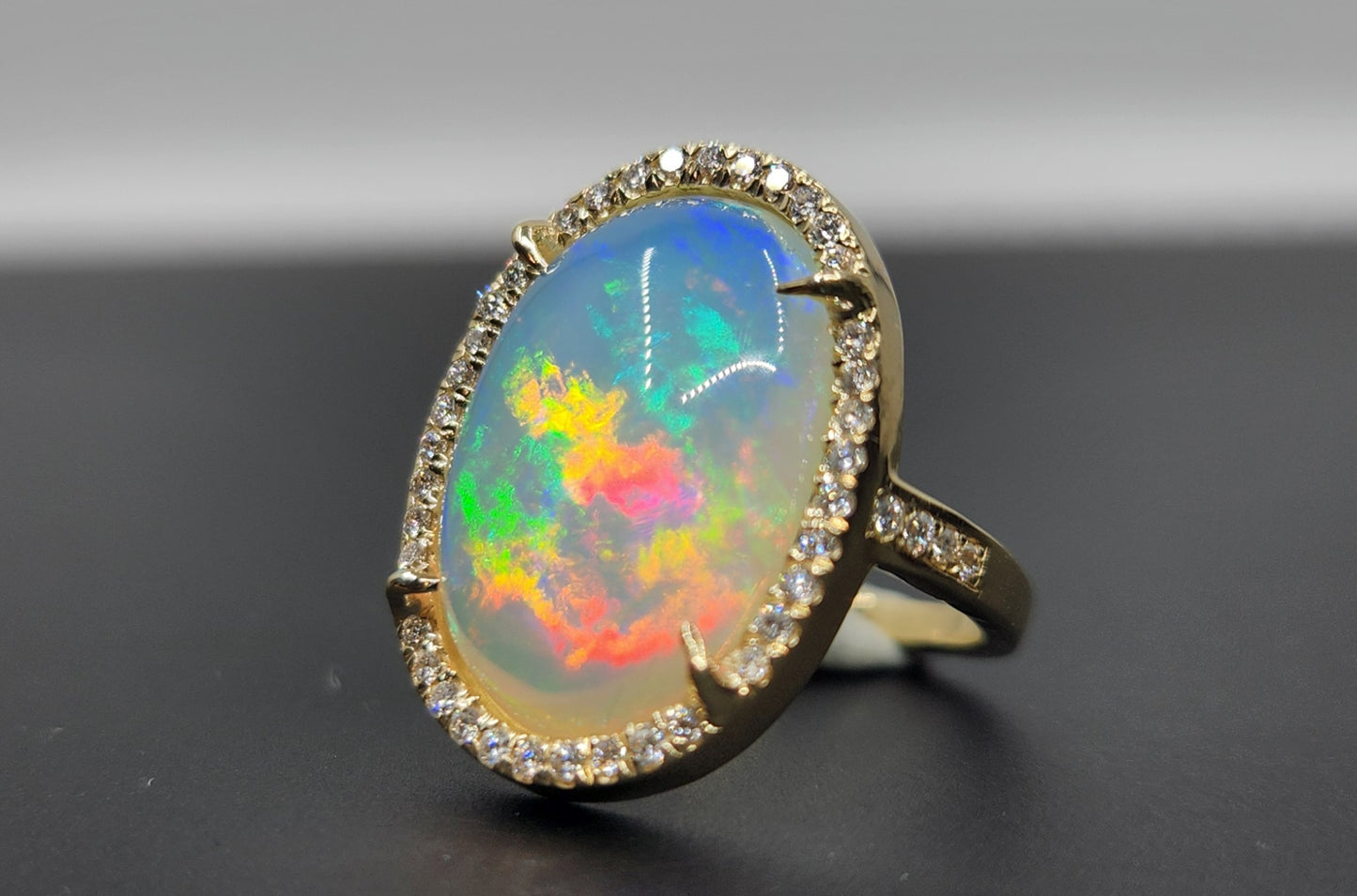 Opal & Diamond 14k Gold Ring Gemstone Jewelry #472