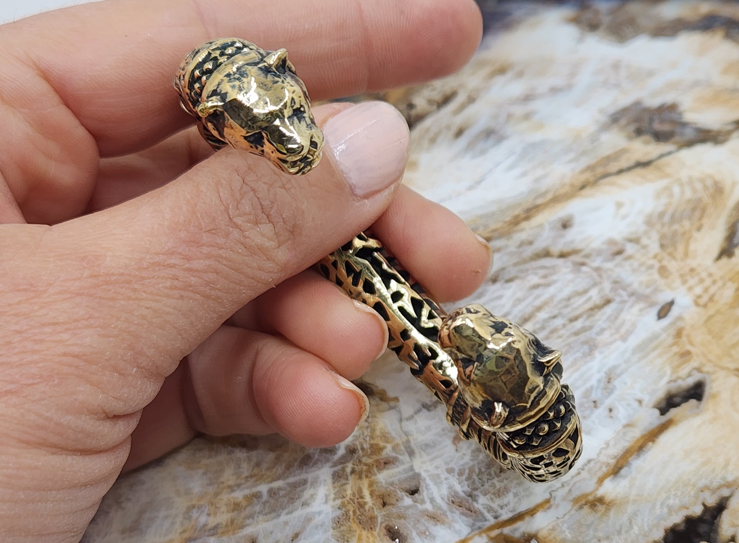 Rustic Brass Panther Cuff Bracelet #477