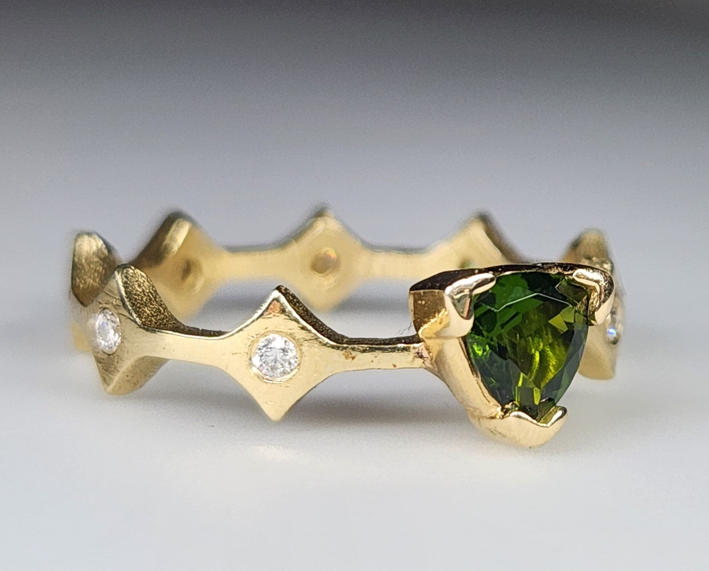 Green Tourmaline Stacking Ring 14k Yellow Gold - Handmade Jewelry #457