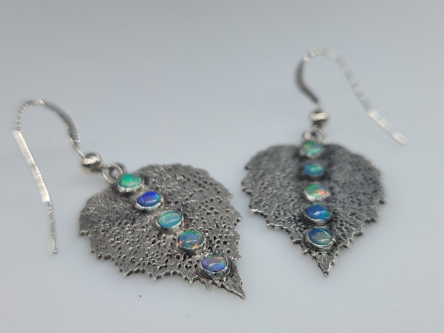 Natural Opal Leaf Earrings Sterling Silver Gemstone Jewelry #498