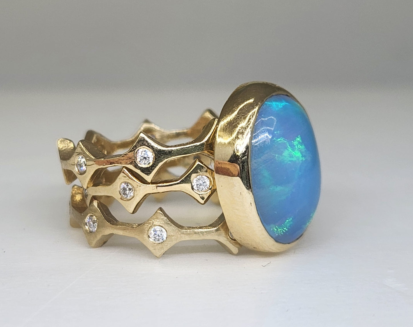 Opal & Moissanite Ring Set 14k Gold #441