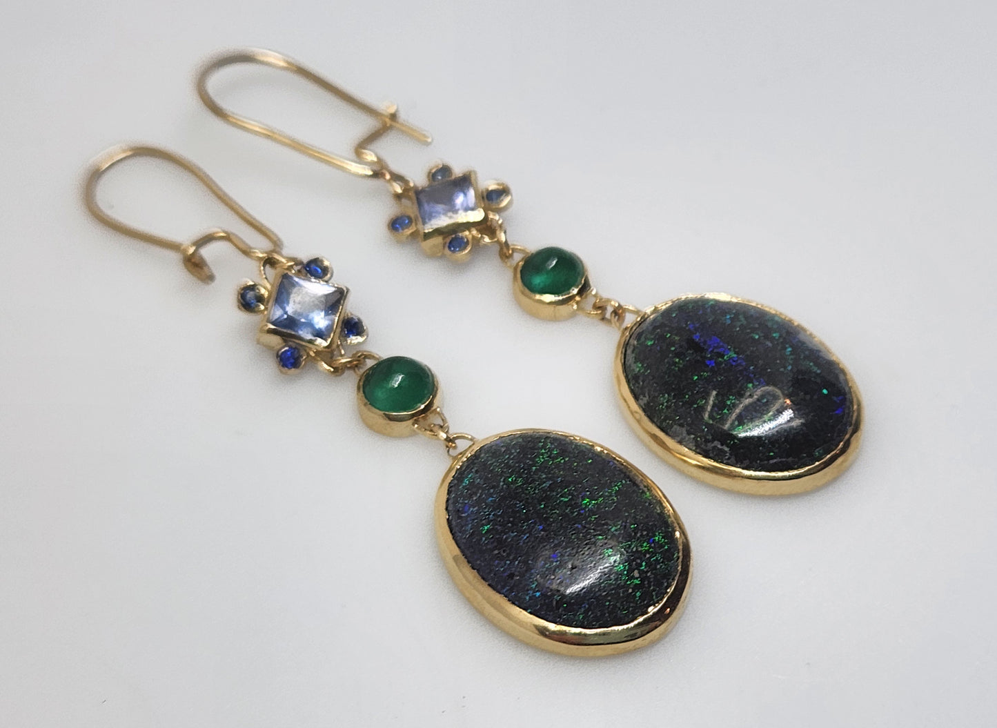 Opal & Emerald Earrings 14k Gold #446