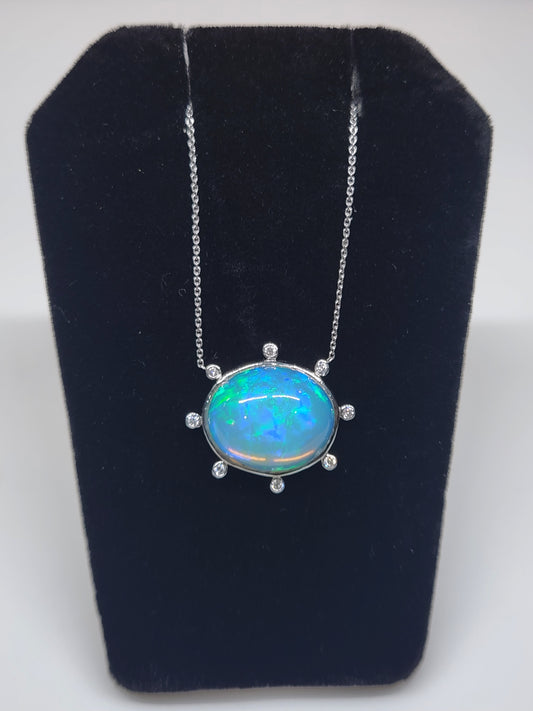 Opal & Diamond White Gold Pendant #528