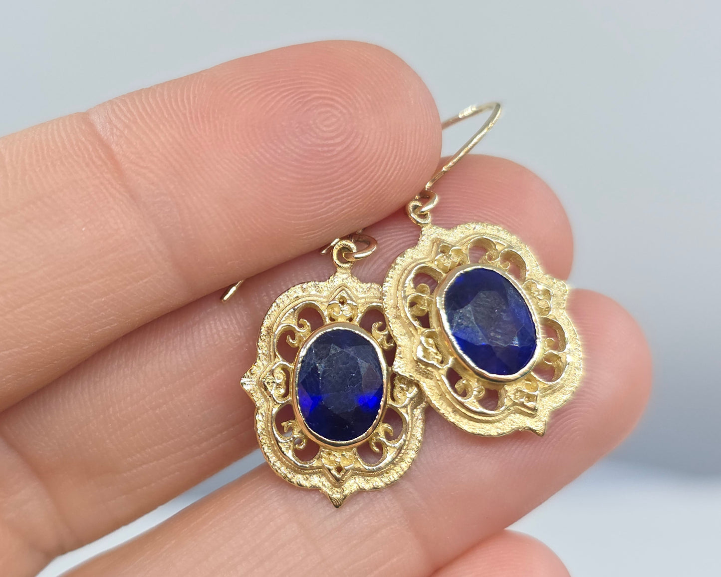 Blue Sapphire Earring 14k Yellow Gold #599