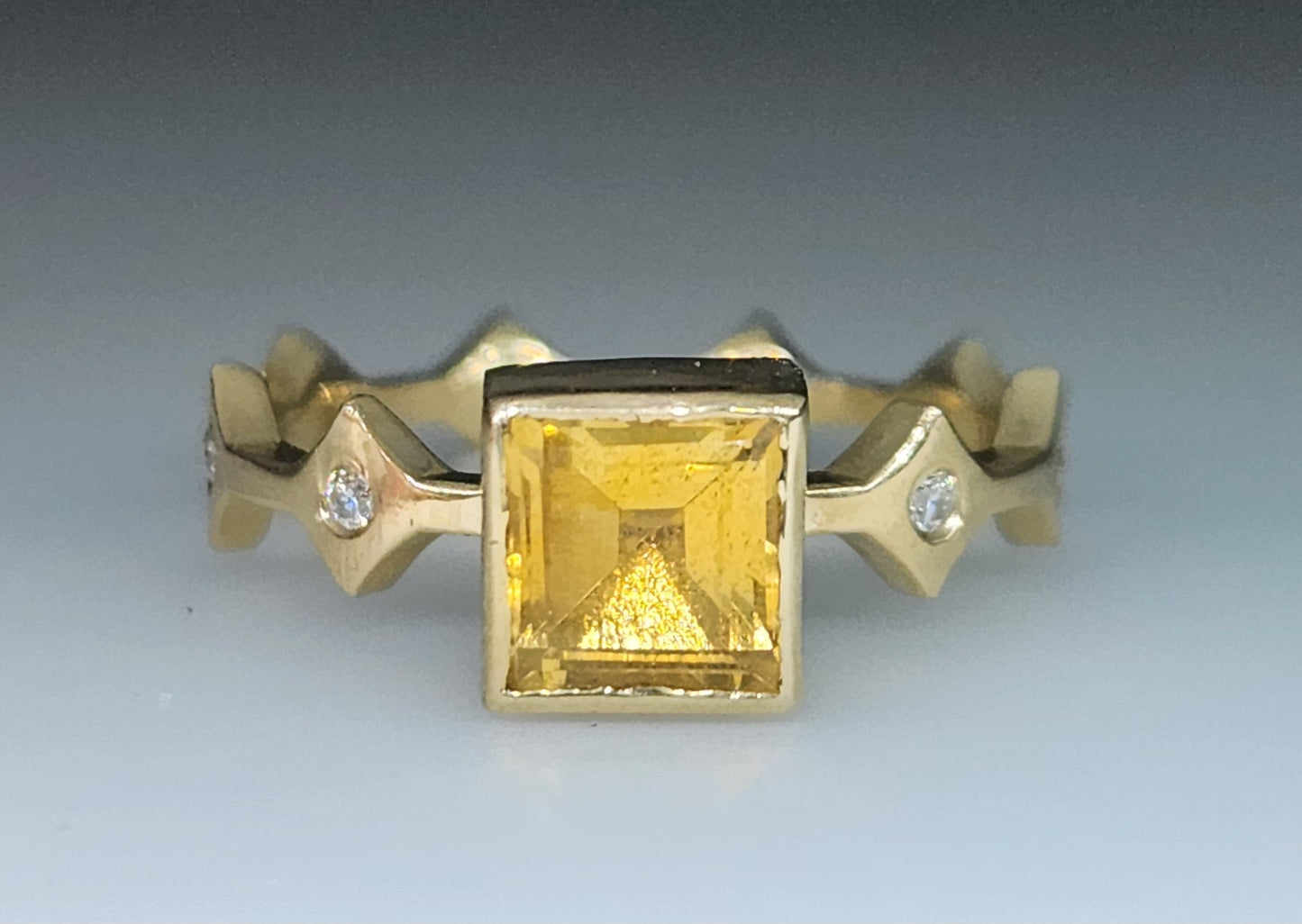 Yellow Citrine & Moissanite Ring 14k Gold #445