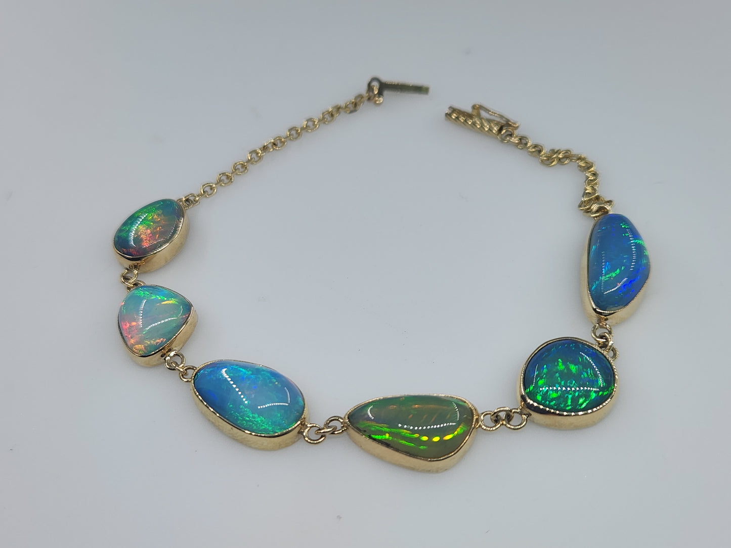 Natural Opals Gemstone Link Bracelet 14k Gold Jewelry #511