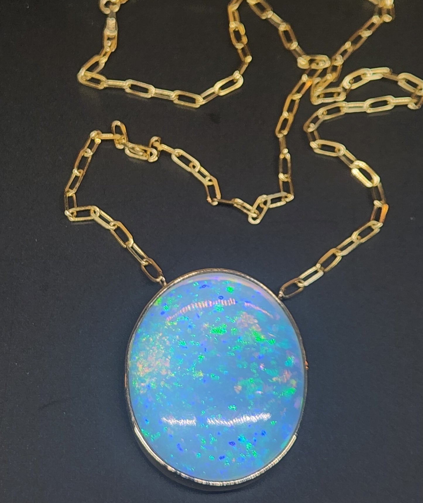Ethiopian Opal 14k Gold Split Chain Pendant #596