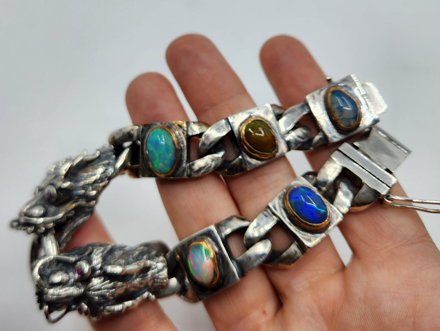 Made To Order - Opal Sterling Silver Dragon Link Bracelet