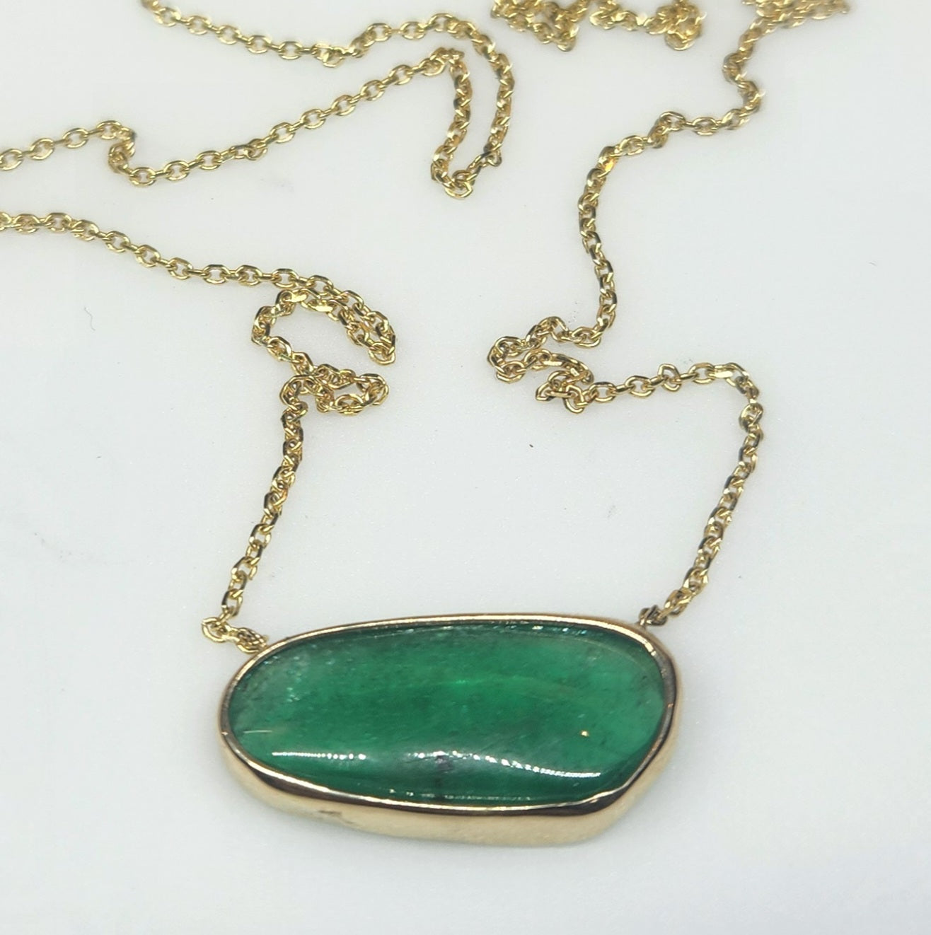 Natural Emerald Pendant - 14k Gold Split Chain #597