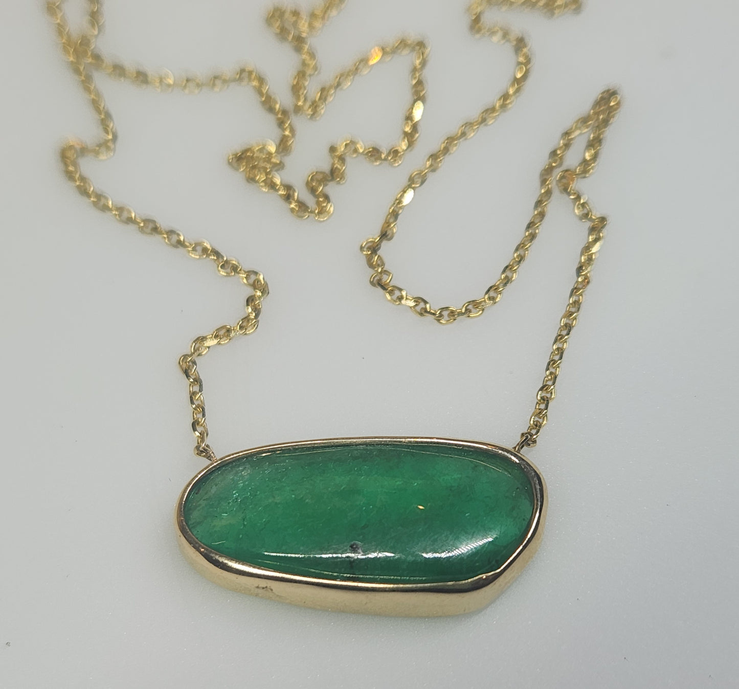 Natural Emerald Pendant - 14k Gold Split Chain #597