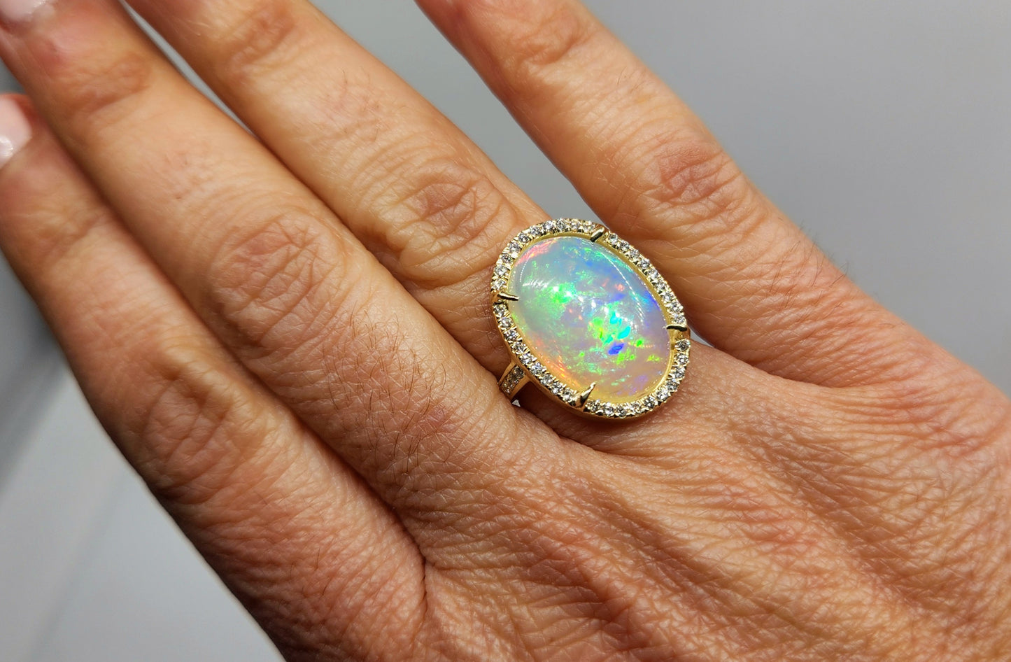 Opal & Diamond 14k Gold Ring Gemstone Jewelry #472
