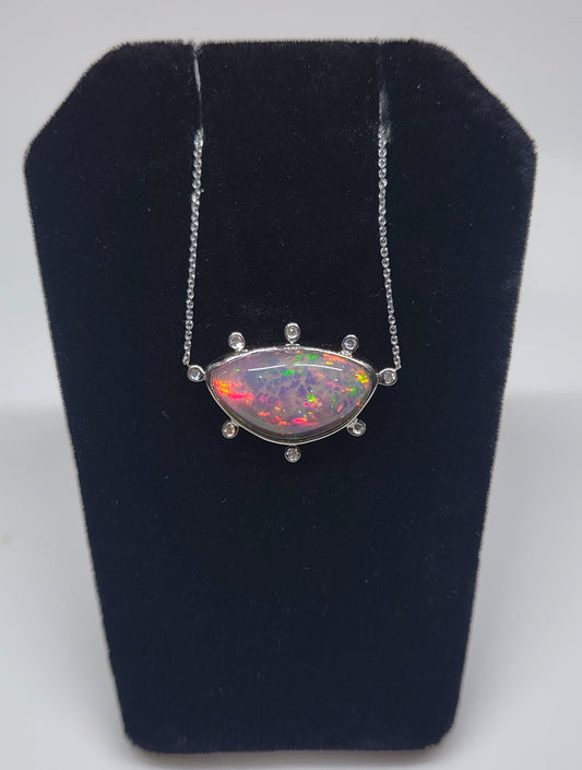 Opal & Diamond White Gold Pendant #529