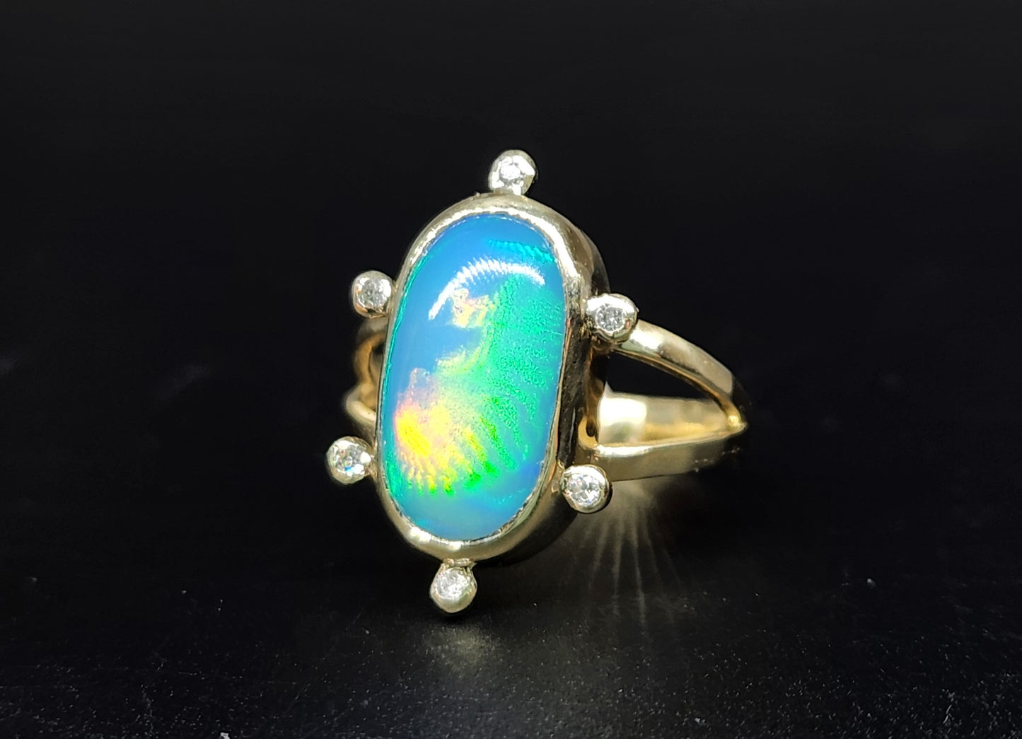 Opal & Diamond 14k Gold Ring #439