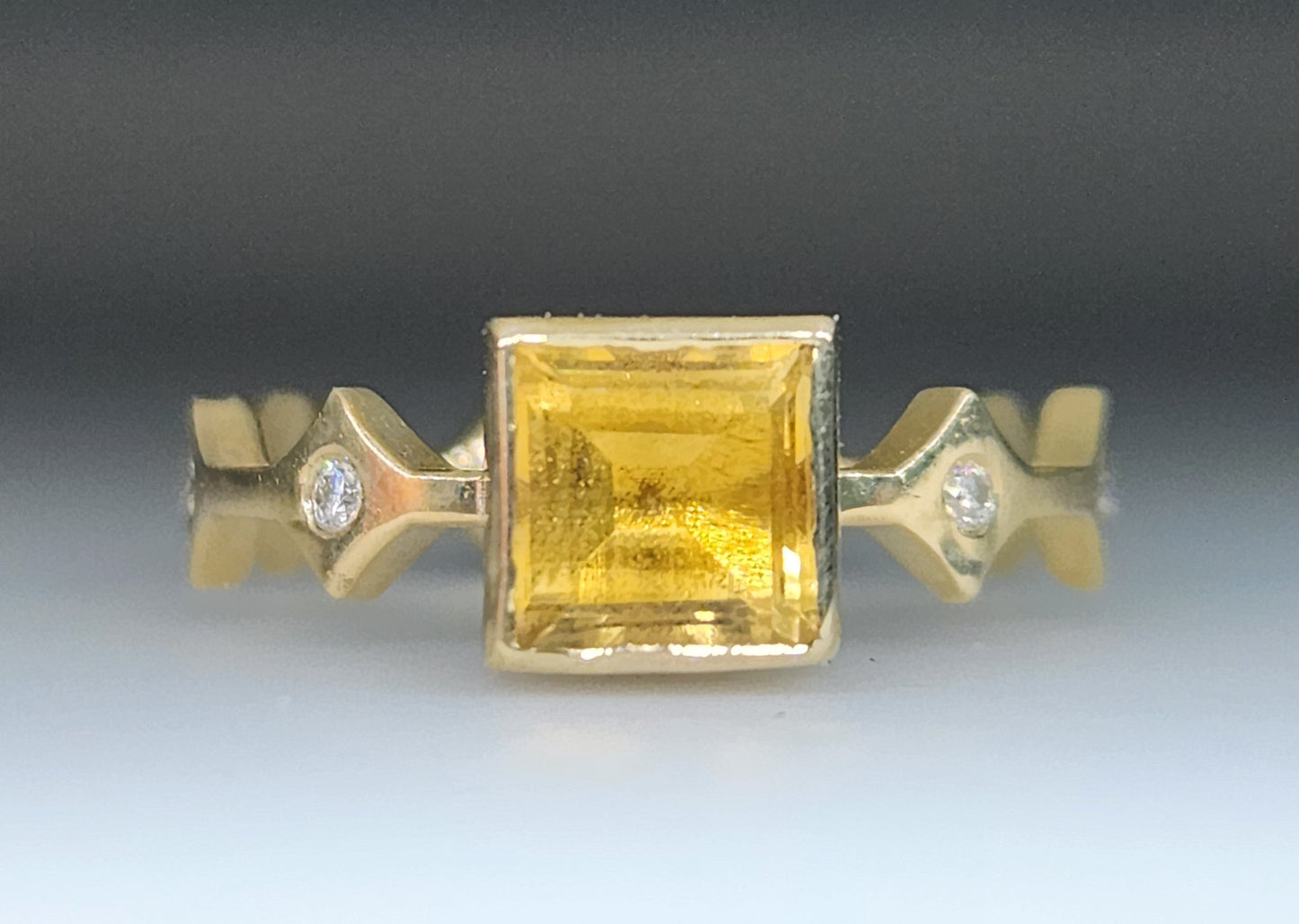 Yellow Citrine & Moissanite Ring 14k Gold #445