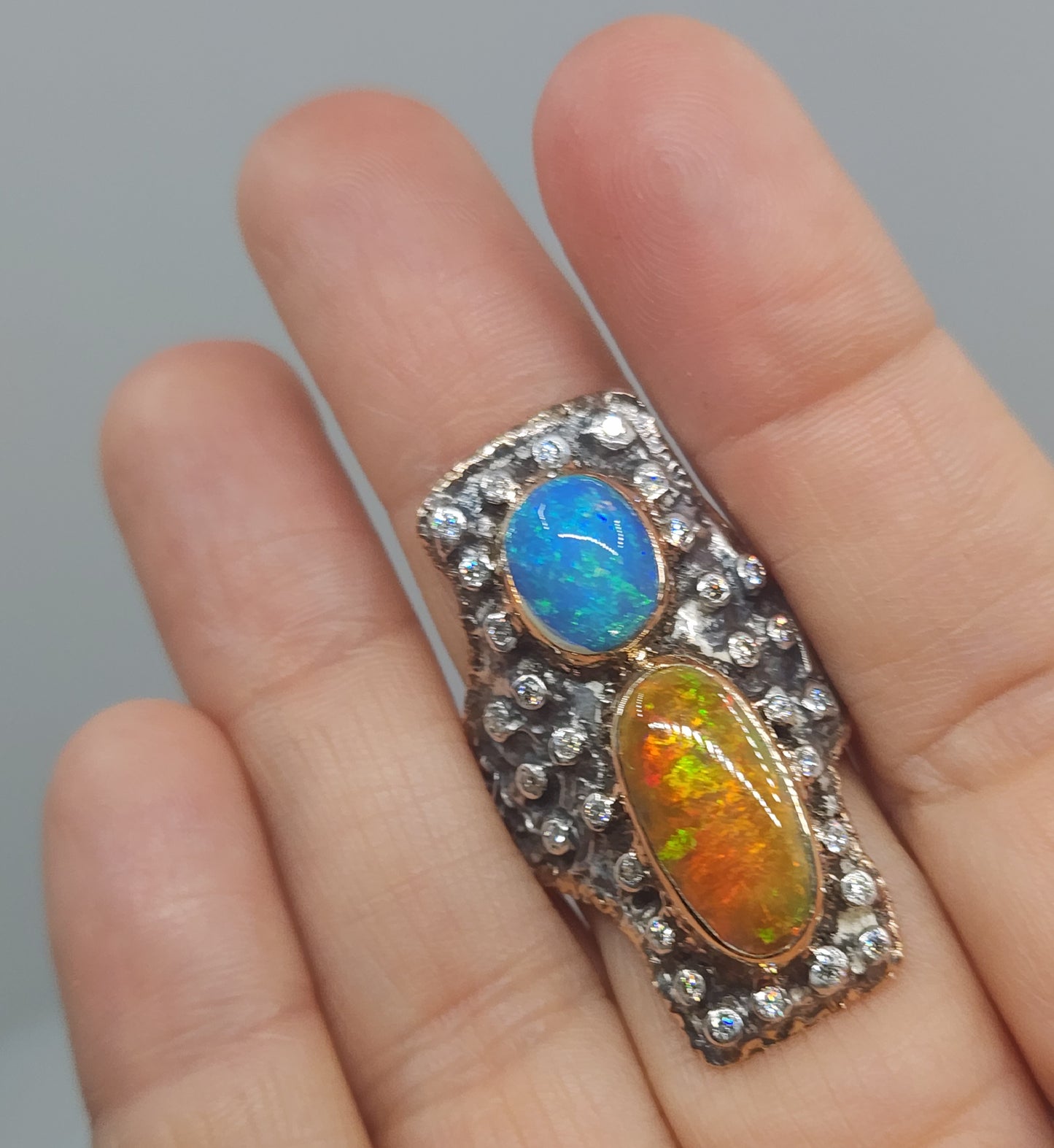 Rustic Opal Ring Sterling Silver & Gold #491