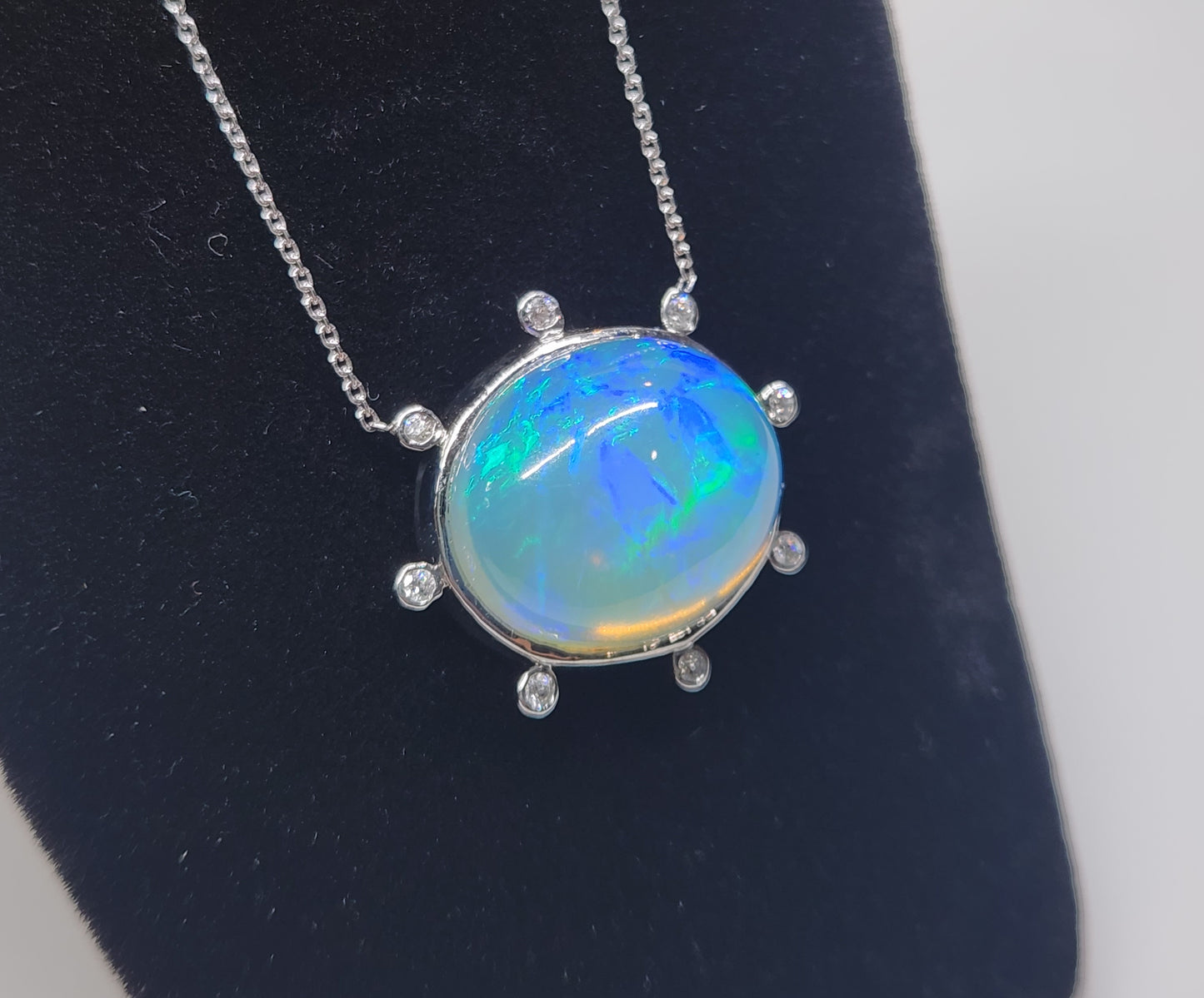 Opal & Diamond White Gold Pendant #528