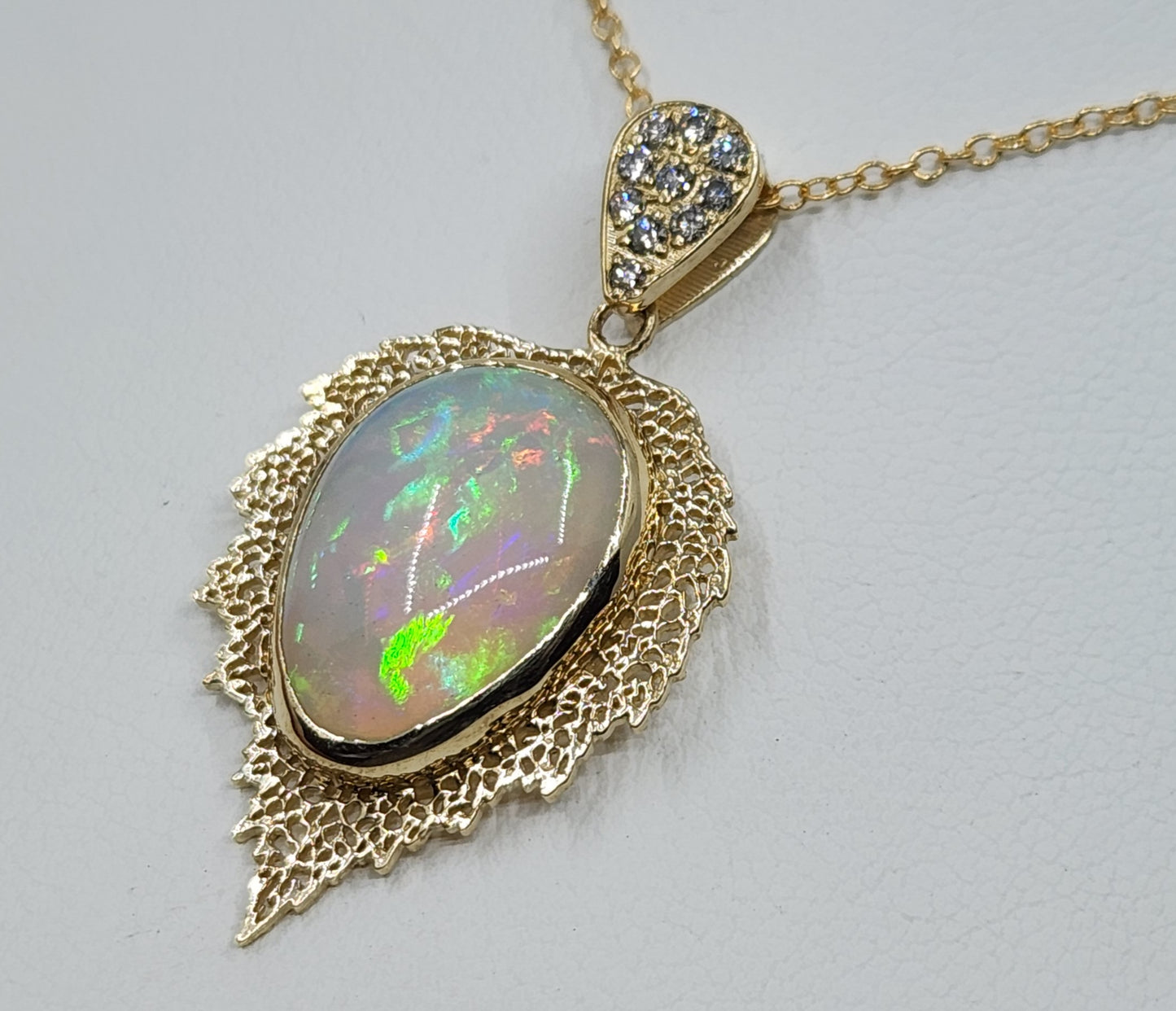 Natural Opal Leaf Pendant 14k Gold Necklace #476