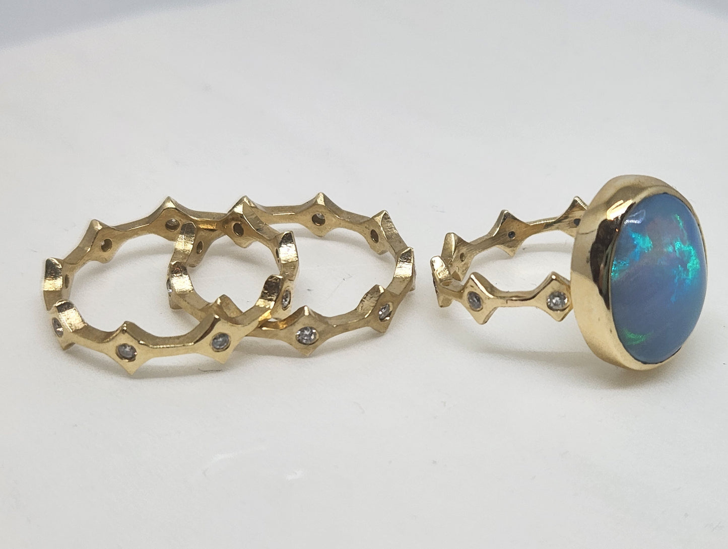 Opal & Moissanite Ring Set 14k Gold #441