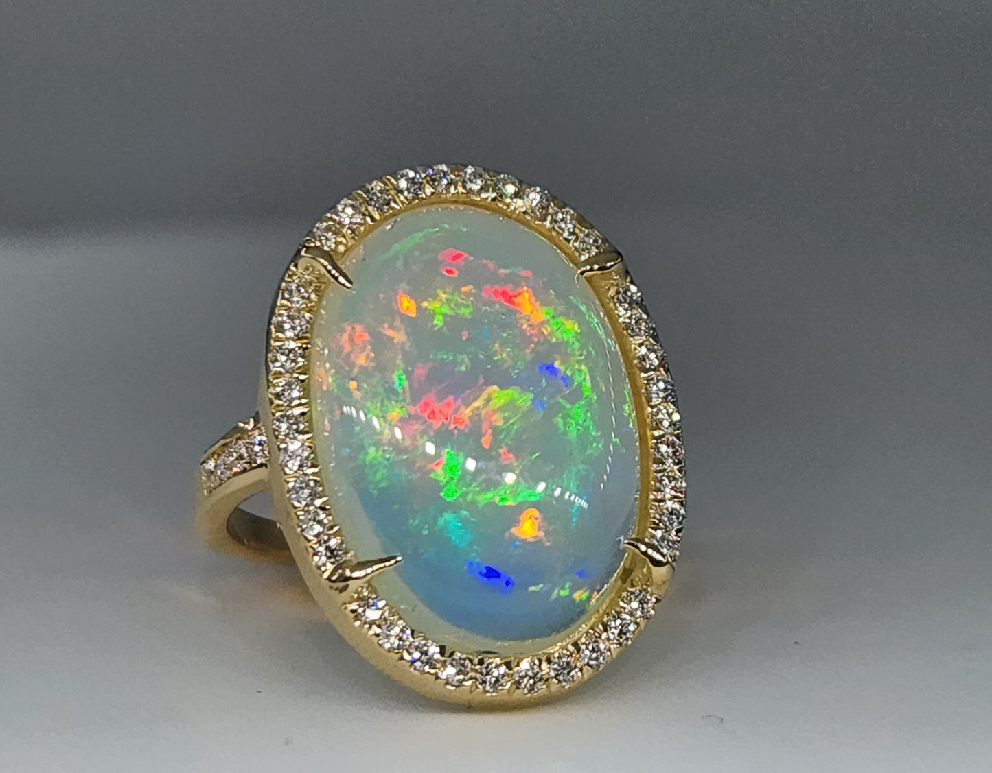 Opal & Diamond 14k Gold Ring Gemstone Jewelry #472